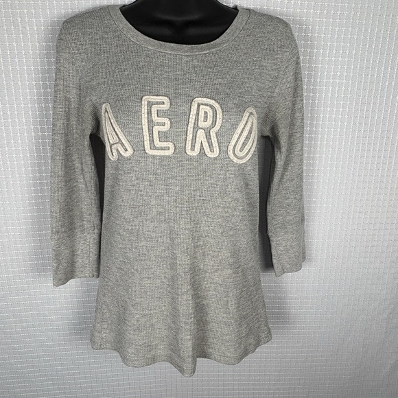 Aeropostale Tops - Y2K Aeropostale Henley Top Womens Large Preppy Stretch 3D Spellout Metallic